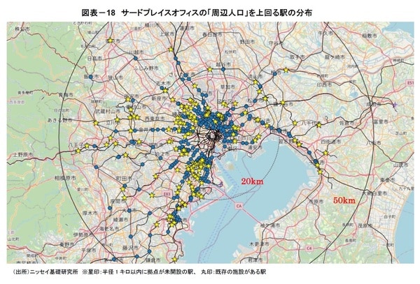 ［図表18］サードプレイスオフィスの「周辺人口」を上回る駅の分布