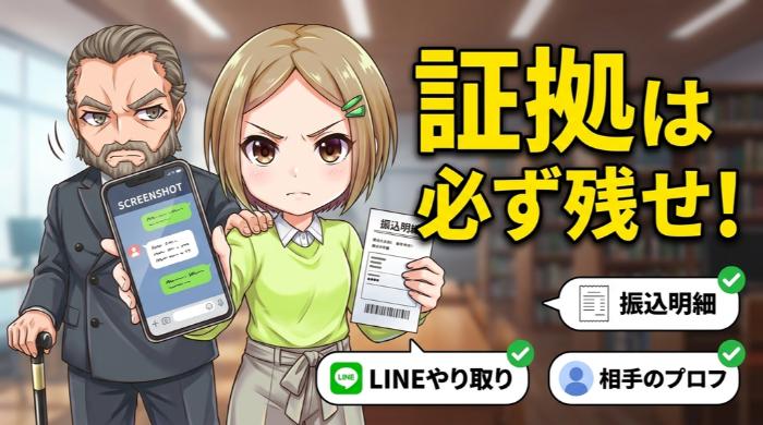 証拠（LINEのやり取り、振込明細等）は必ず残す