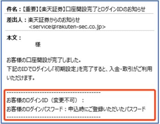 ログインIDとパスワードが記載された「メール画面」