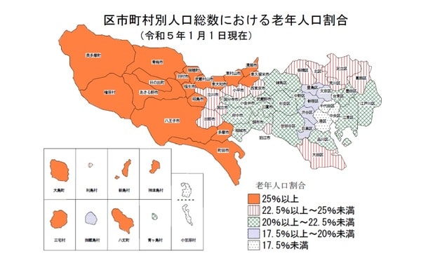 出所：東京都報道発表『住民基本台帳による東京都の世帯と人口」（町丁別・年齢別）の概要令和5年1月1日現在』