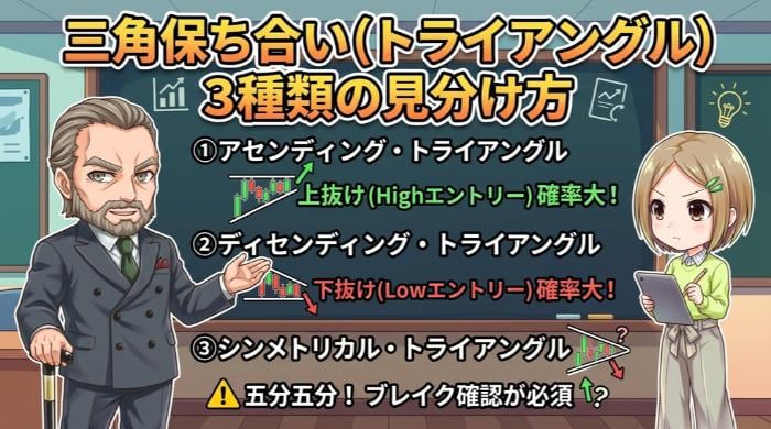 三角保ち合い(トライアングル)3種類の見分け方