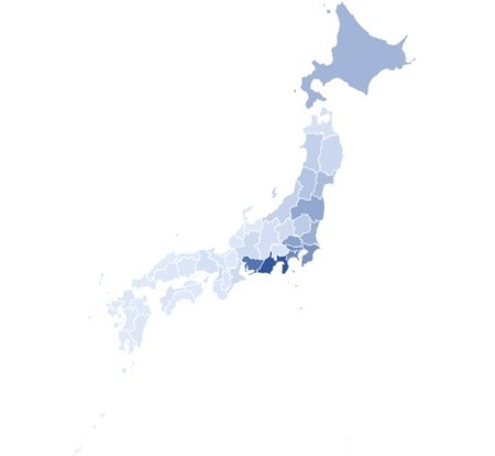 青の色が濃いほど、佐藤姓が多い（出所：筆者作成）