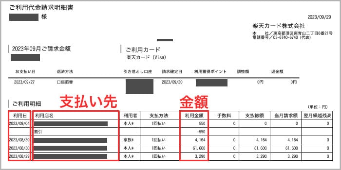 クレジットカードの利用明細で確認する