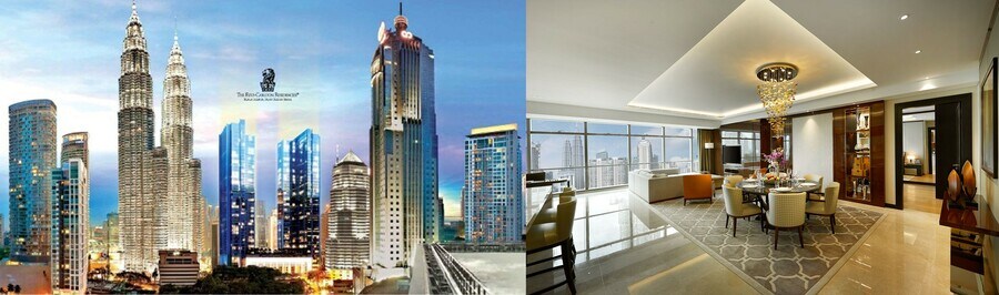 左／ザ・リッツカールトン クアラルンプール（外観）　右／ザ・リッツカールトン クアラルンプール（客室）