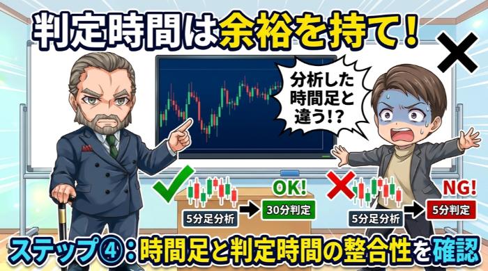 判定時間と時間足の整合性を確認してエントリーする