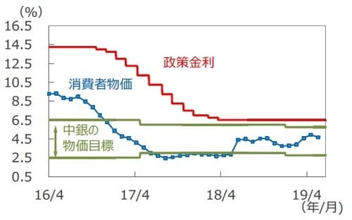 （注）政策金利は2016年4月1日～2019年6月20日。 消費者物価は前年同月比、2016年4月～2019年5月。 （出所）Bloomberg L.P.、ブラジル中央銀行のデータを基に 三井住友DSアセットマネジメント作成