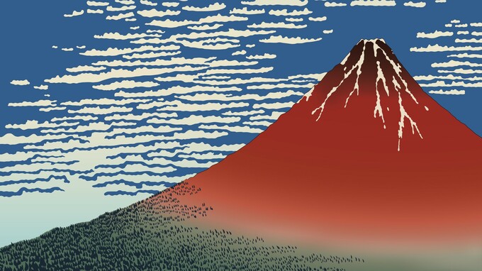 立体絵画の「浮世絵の赤富士と浮雲」 未来アート「赤富士と浮雲」（クレイ絵画） 絵画 山川工房