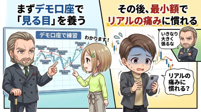 デモ口座で「見る目」を養ってからリアルマネーへ移行する