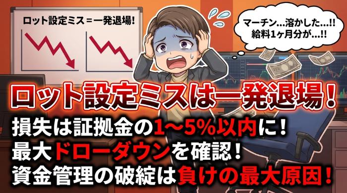最初から大きなロットで運用して初期の損失でパニック