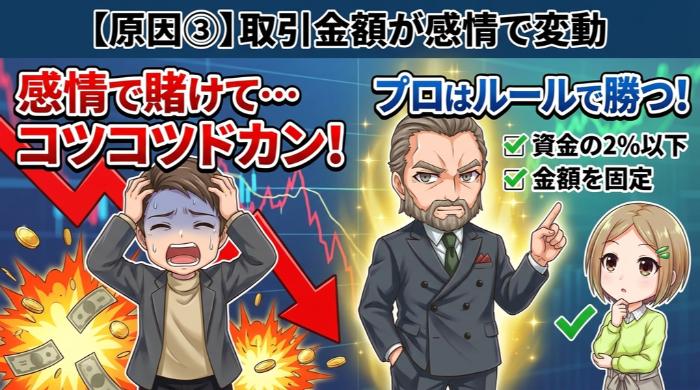取引金額が感情で変動している