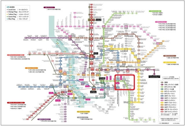 出典：タイ国政府観光庁、タイ観光案内サイト「バンコク路線図」（https://www.thailandtravel.or.jp/common/pdf/bangkok_routemap2022.pdf）より、一部編集部が加工 ※　赤い線で囲ってあるのがスクンビット通り周辺