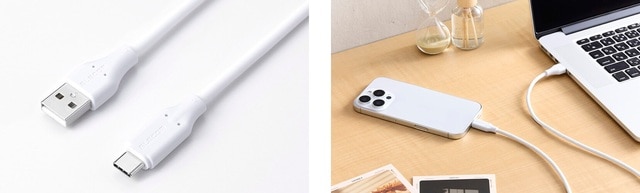 左：製品画像（USB-A―USB Type-C） 右：スマートフォンなど最大15Wでの充電に対応