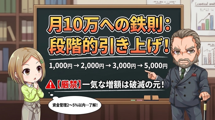 バイナリーオプション月10万への鉄則は段階的引き上げ
