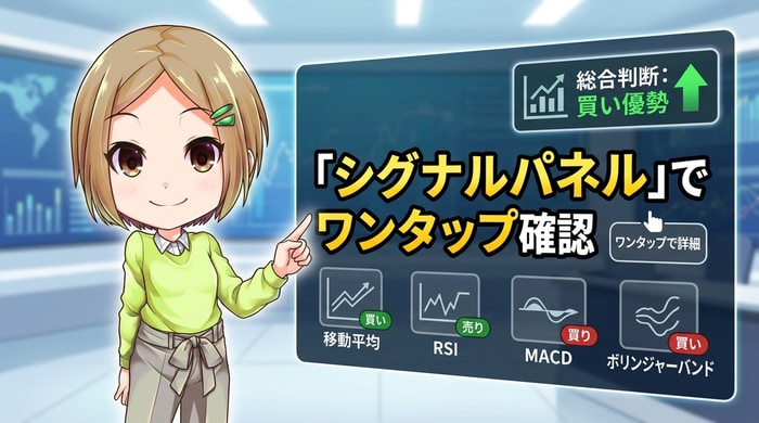 シグナルパネルで売買サインもワンタップ確認