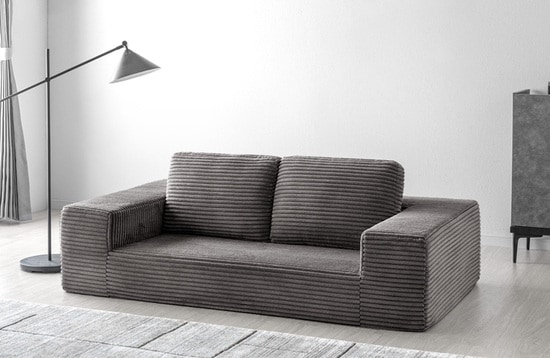 二人掛けコーデュロイソファ(チャコールグレー）