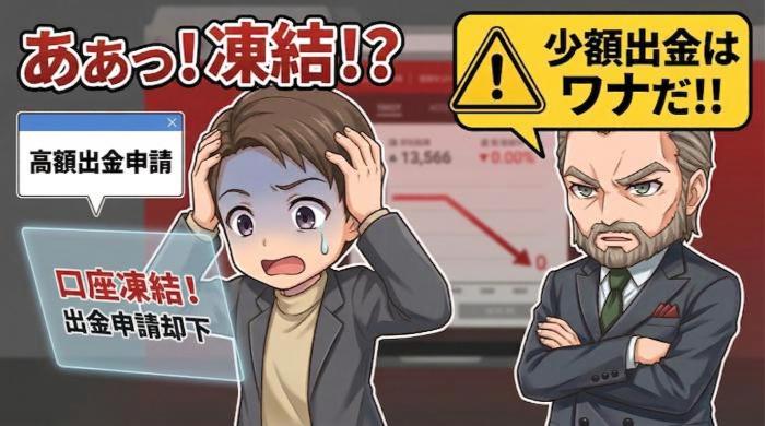 「少額出金→信用→高額出金で凍結→追加入金要求」