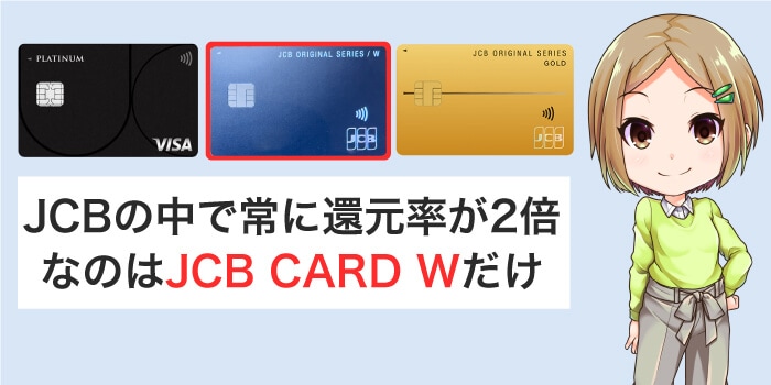 JCBの中ではいつでも2倍なのはJCB カード Wだけ