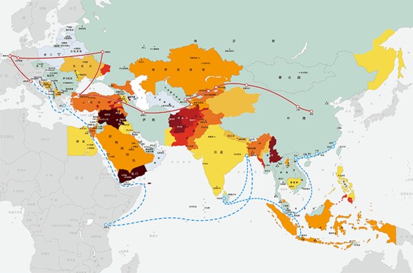 (注)色が濃いほどリスクが高い(出所)中国現代関係研究院「一路一帯国家安全風険地図」