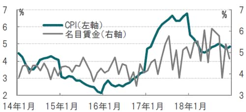 月次、期間：2014年1月～2018年12月、前年同月比 出所：ブルームバーグのデータを使用しピクテ投信投資顧問作成