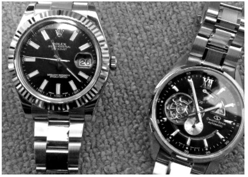 左がロレックス、右がオリエント。 パッと見た感じ、6倍程の価格差があるようには思えない？
