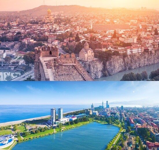 首都、トビリシ（上）と、バドゥミ（下）