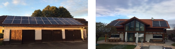 左：5.5kWシステム 農業用倉庫上　右：4.68kWシステム 一般住宅