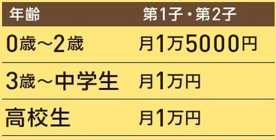 ※第3子以降は0歳～高校生まで一律月3万円