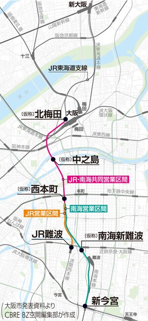 新線“なにわ筋線”の予定路線