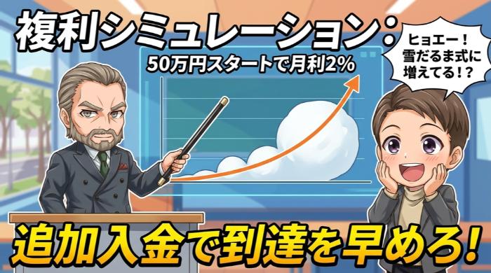 複利シミュレーション：50万円スタートで月利2%を続けたら