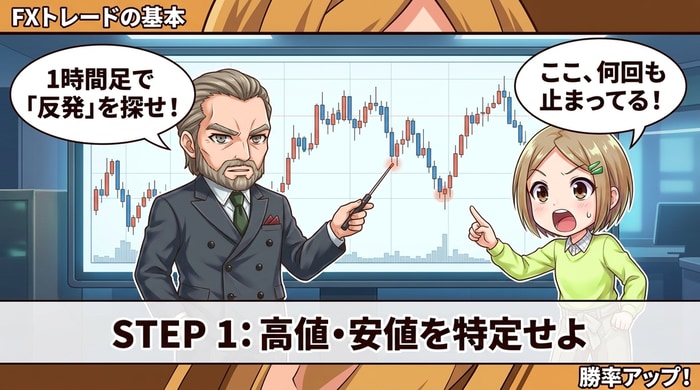 1時間足で反発したポイントを探す