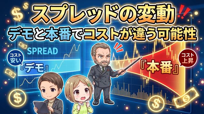 スプレッドの変動——デモと本番でコストが違う可能性