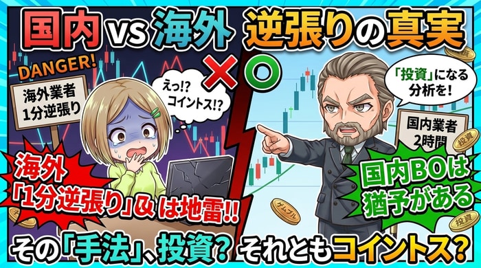 国内と海外のバイナリーオプションは別物！ギャンブル逆張りはNG