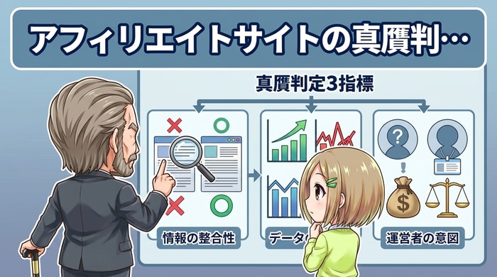 アフィリエイトサイトの真贋を判定する3つの指標の概要