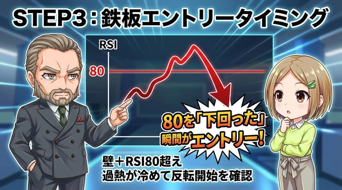 RSI80を下回ったタイミングがエントリータイミング