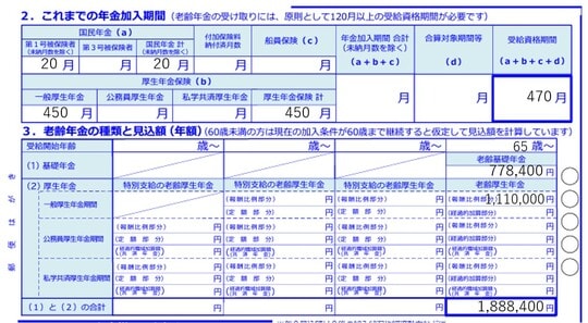 出所：田淵様のねんきん定期便をもとに、筆者が必要事項のみ抜粋して作成。