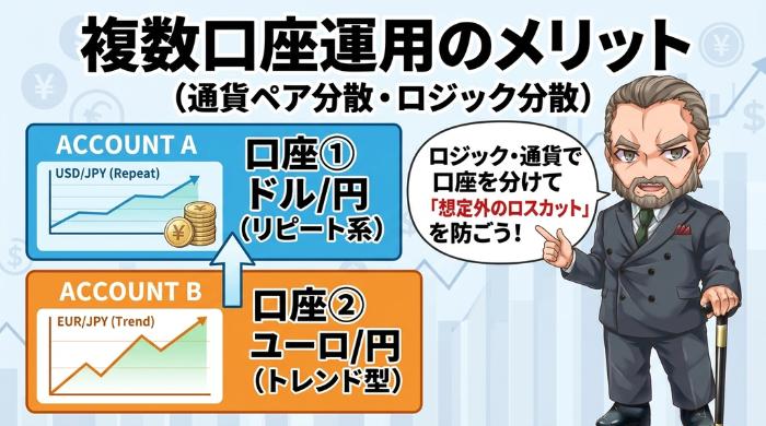 複数口座のメリット（通貨ペア分散・ロジック分散）