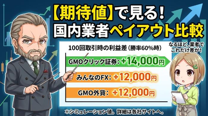 国内業者のペイアウト率を「期待値の実数」で比較する