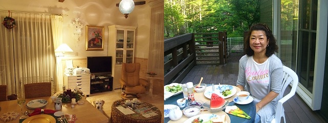 左：軽井沢の知人とクリスマスディナー　右：テラスで食事