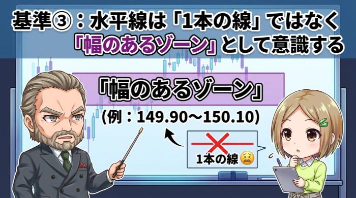 水平線は「1本の線」ではなく「幅のあるゾーン」として意識する