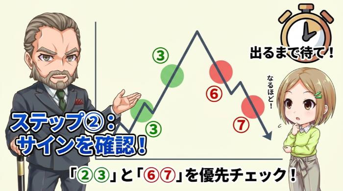 グランビルの法則のどのサインが出ているか確認する