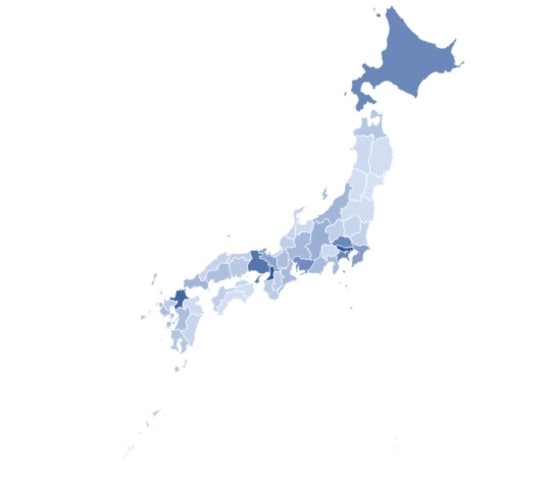 青の色が濃いほど、田中姓が多い（出所：筆者作成）