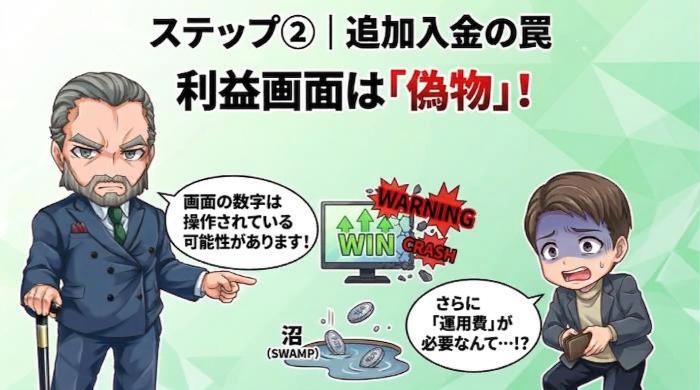 入金→「利益が出ている」画面を見せる→追加入金を促す
