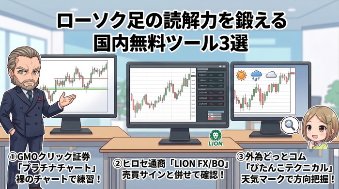 国内バイナリーオプションでローソク足の読解力を鍛える無料ツール3選