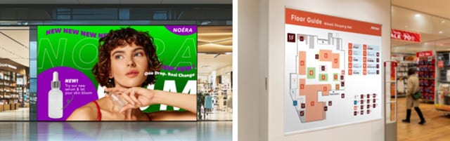 図1 大判広告サインの用途例 図2 商業施設の案内板の用途例