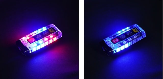 左：LED警告シグナル：青＋赤 右：LED警告シグナル：青