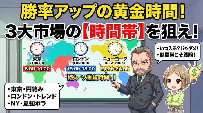 勝率アップの黄金時間！三大市場の時間帯を狙え