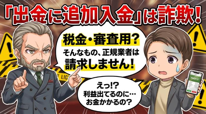 出金時に「税金」「審査費用」名目の追加入金を求める業者