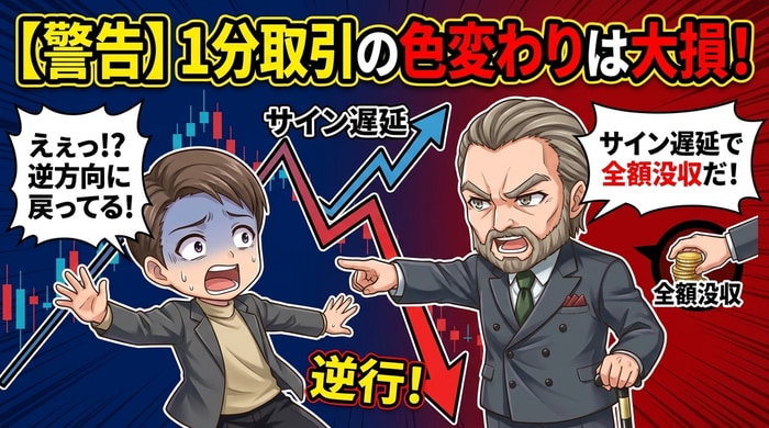 海外バイナリーオプション業者での1分足色変わりエントリーは自殺行為