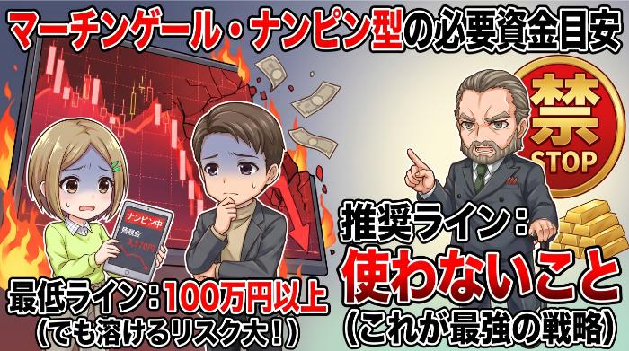 マーチンゲール・ナンピン型 ― 桁違いの資金か、それとも使わないか