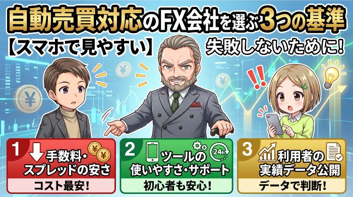 自動売買対応の国内FX会社を選ぶ3つの基準